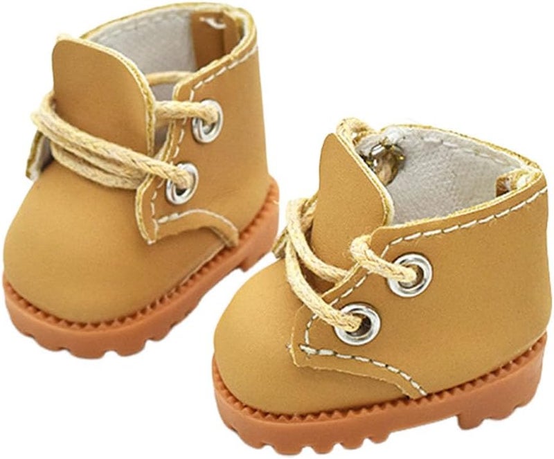 QIXINGWISE Store Doll Shoes Compatible with Lububu Doll, Stylish Lace-Up Boots for Dress-up, Outfit Accessory for 15cm 17cm Dolls (1 Pair - Camel) - Image 1